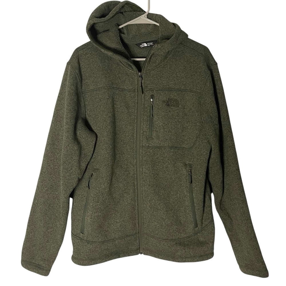 The North Face Men’s Hooded Fleece Jacket Full Zip Green Sz M Long Sleeve Pocket